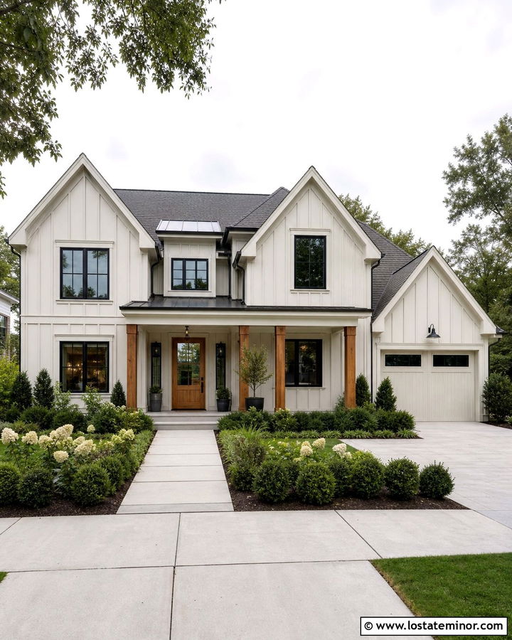 Warm White Board and Batten With Black Windows - 30 Warm White House Design With Board and Batten Ideas