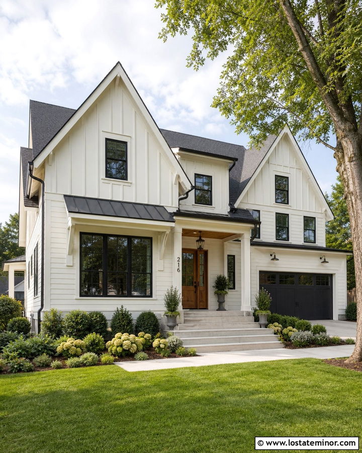 Warm White Board and Batten With Lap Siding - 30 Warm White House Design With Board and Batten Ideas
