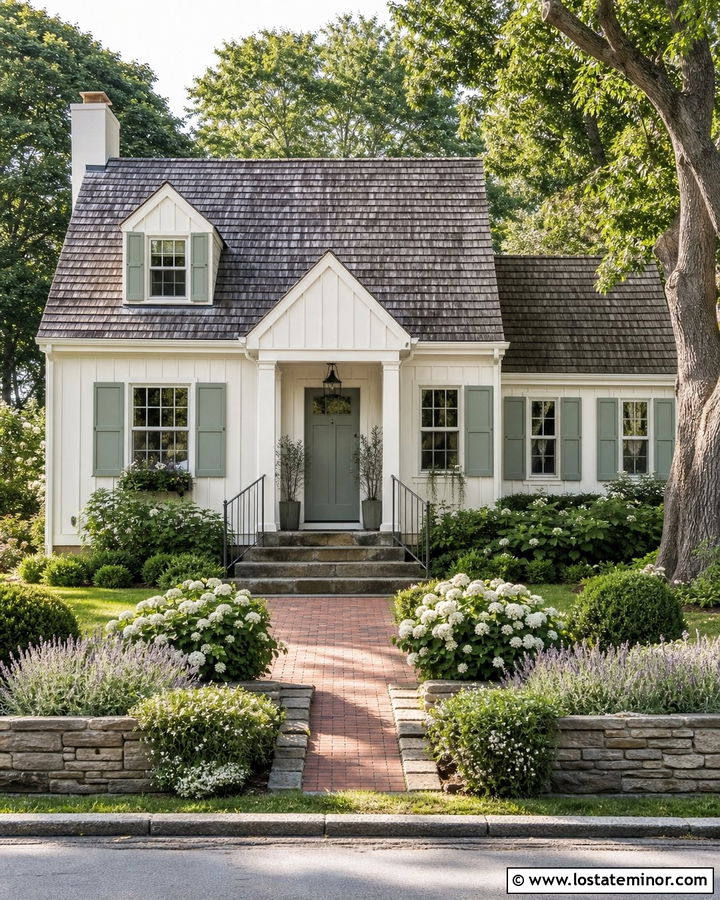 Warm White Board and Batten With Sage Green Shutters - 30 Warm White House Design With Board and Batten Ideas