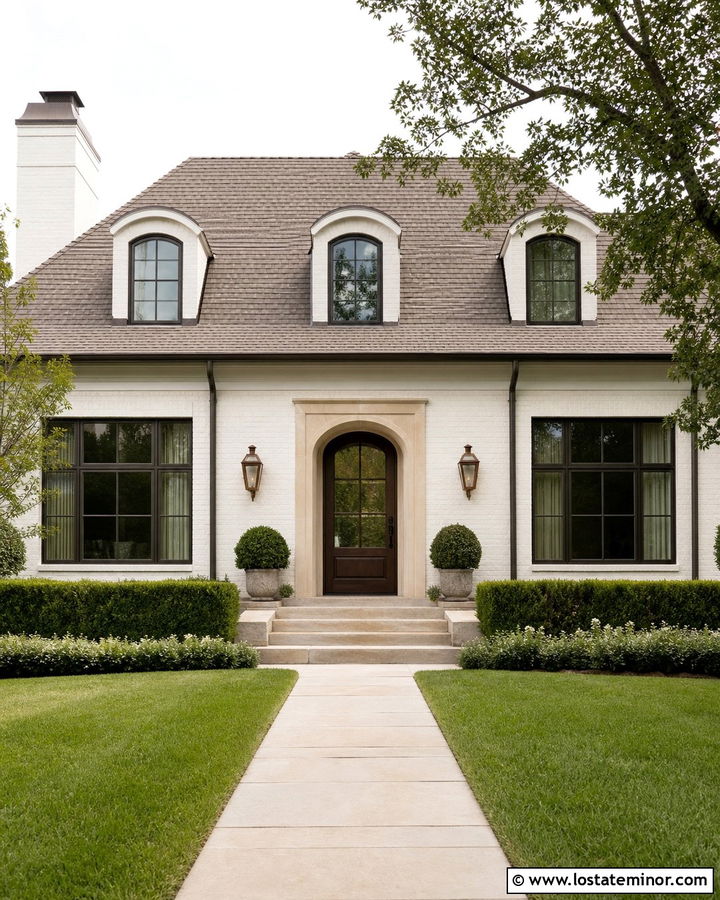 Warm White Brick House With Arched Dormers - 30 Warm White House Design With Dormers Ideas