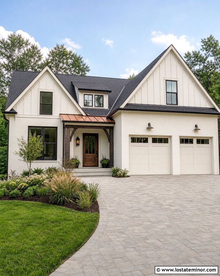 Warm White Brick House With Gable Siding - 30 Warm White House Design With Gables Ideas