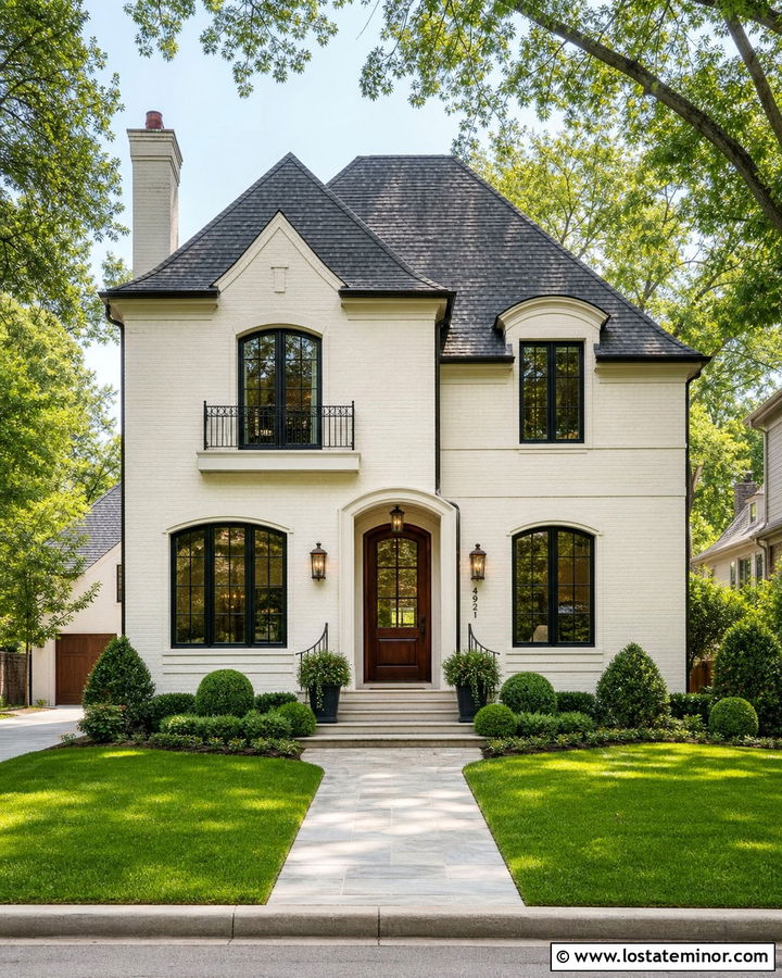 Warm White Brick House With Mahogany Front Door - 30 Warm White House Design With Front Door Ideas