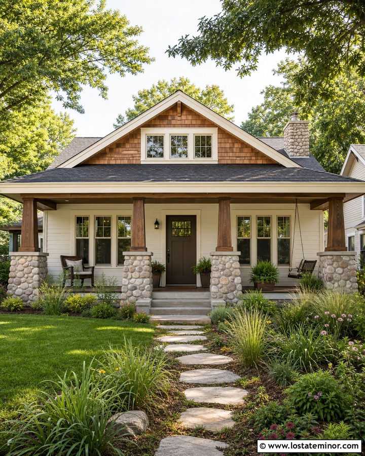 Warm White Bungalow With Cedar Gable Shingles - 30 Warm White House Design With Shingles Ideas