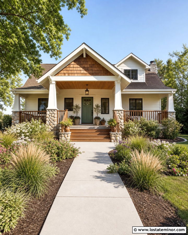 Warm White Bungalow With Cedar Shake Porch - 30 Warm White House Design With Cedar Shake Ideas