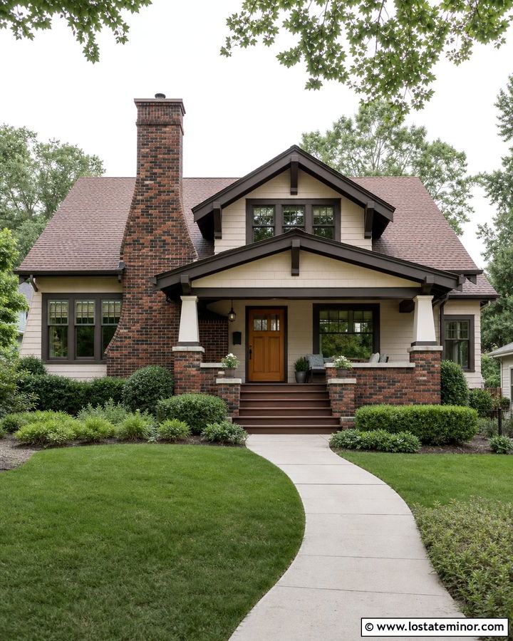 Warm White Bungalow With Clinker Brick Chimney - 30 Warm White House Design With Chimney Ideas