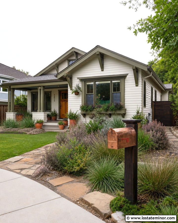 Warm White Bungalow With Copper Mailbox - 30 Warm White House Design With Mailbox Ideas