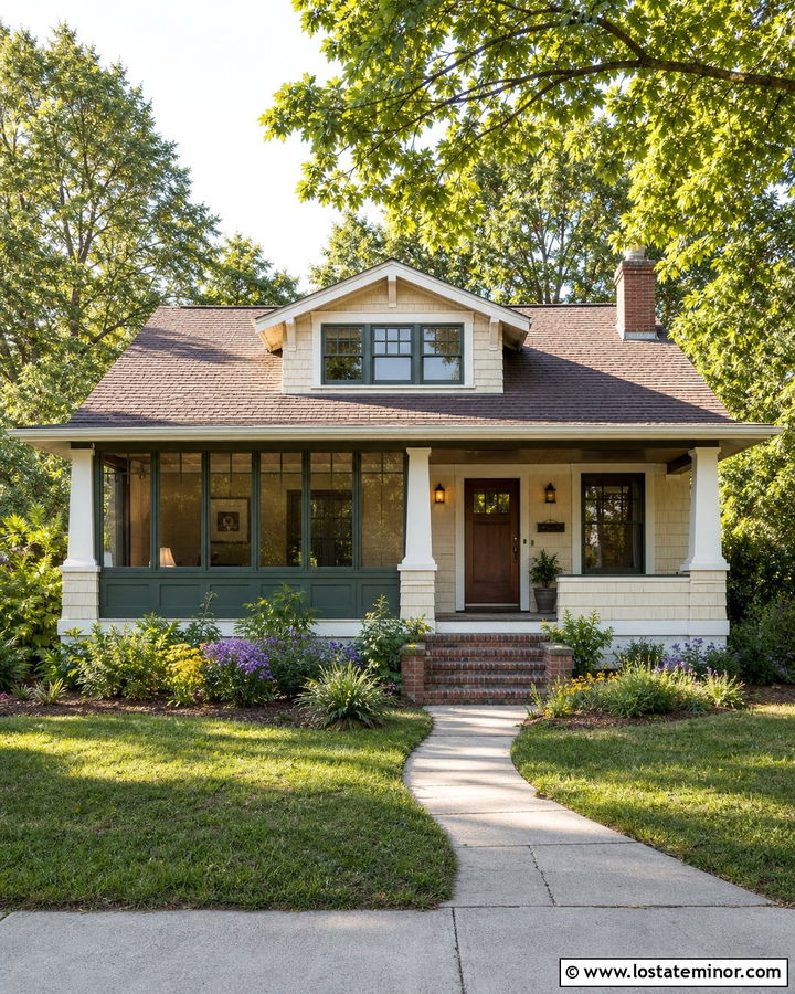Warm White Bungalow With Front Sunroom - 30 Warm White House Design With Sunroom Ideas