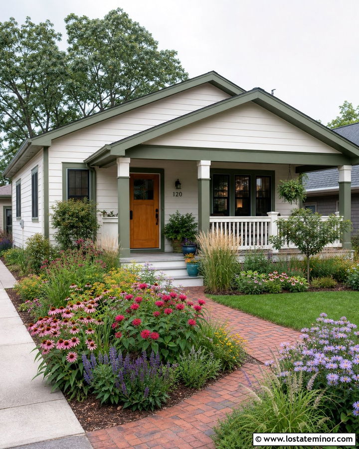 Warm White Bungalow With Pollinator Garden - 30 Warm White House Design With Landscaping Ideas