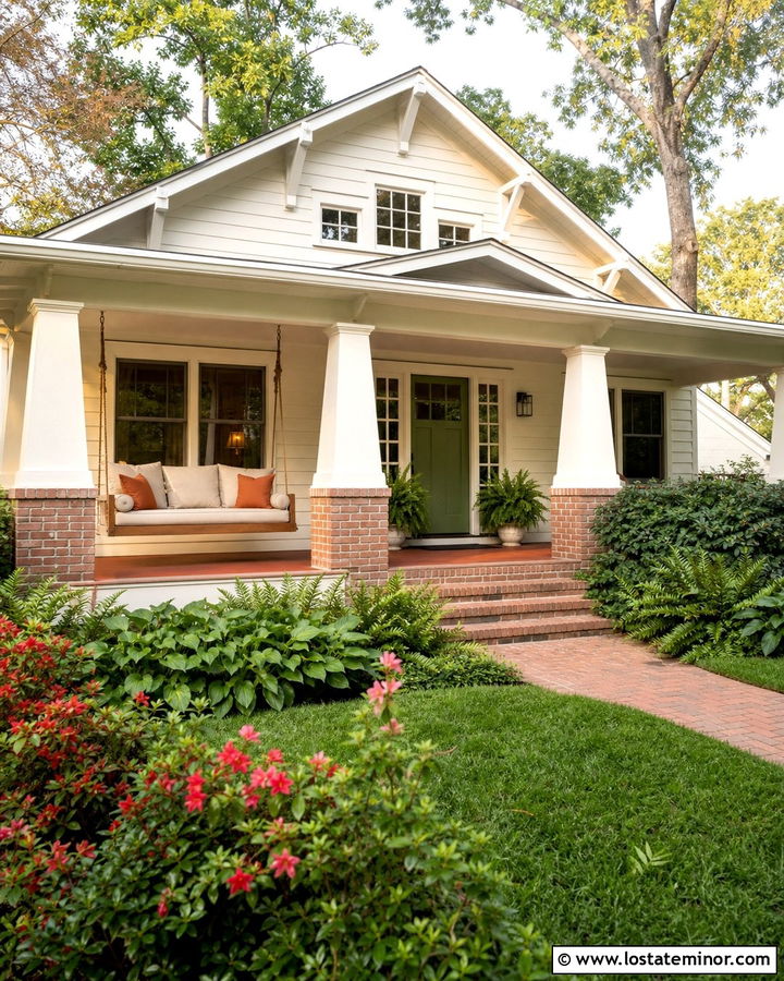Warm White Bungalow With Porch Swing Daybed - 30 Warm White House Design With Daybed Ideas