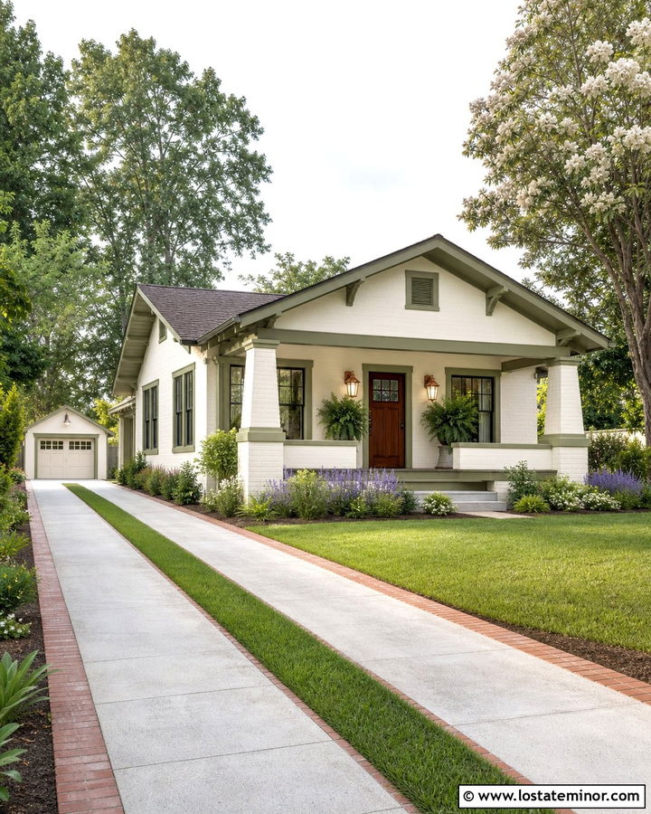 Warm White Bungalow With Ribbon Driveway - 30 Warm White House Design With Driveway Ideas