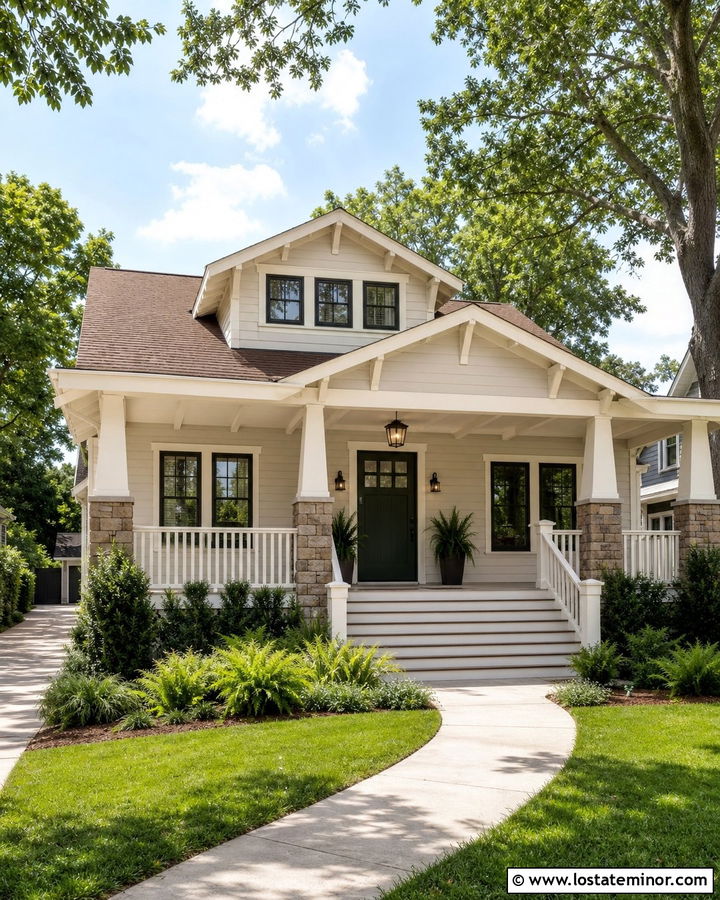 Warm White Bungalow With Schoolhouse Light - 30 Warm White House Design With Light Fixtures Ideas
