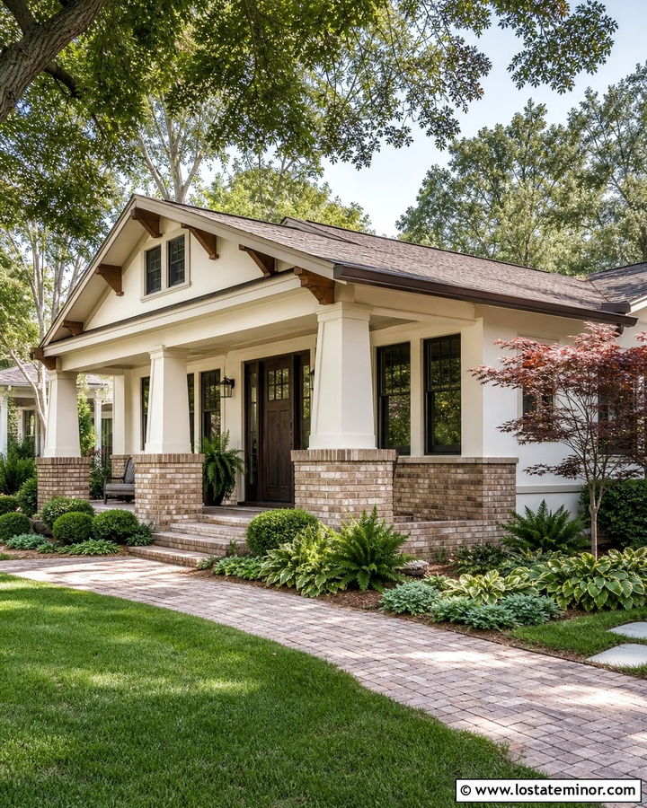 Warm White Bungalow With Tan Brick Wainscoting - 30 Warm White House Design With Wainscoting Ideas