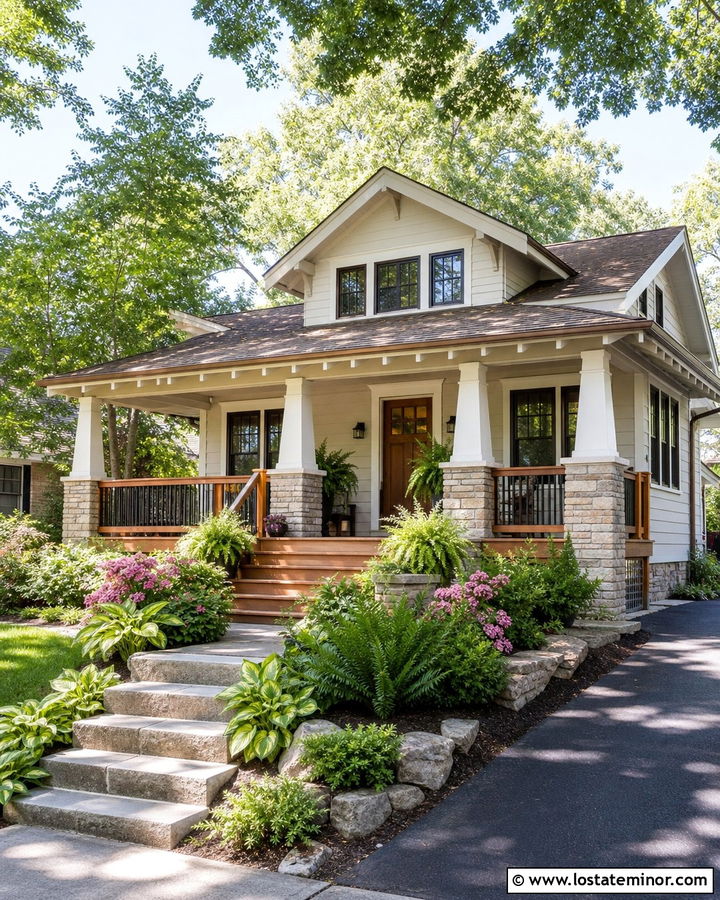 Warm White Bungalow With Wraparound Deck - 30 Warm White House Design With Deck Ideas