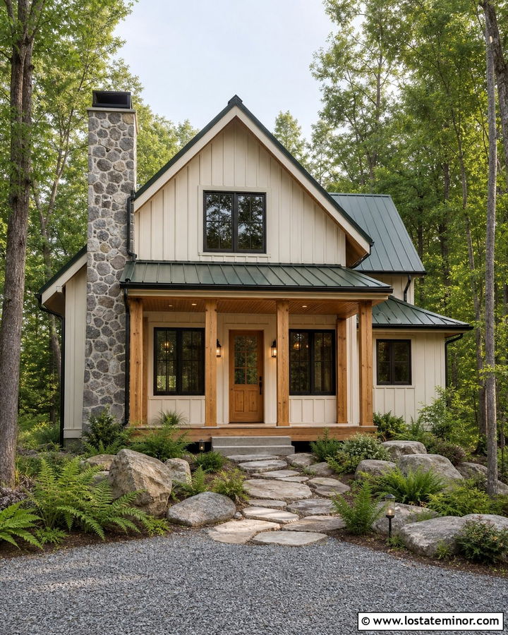 Warm White Cabin House With Cypress Porch Ceiling - 30 Warm White House Design With Porch Ceiling Ideas