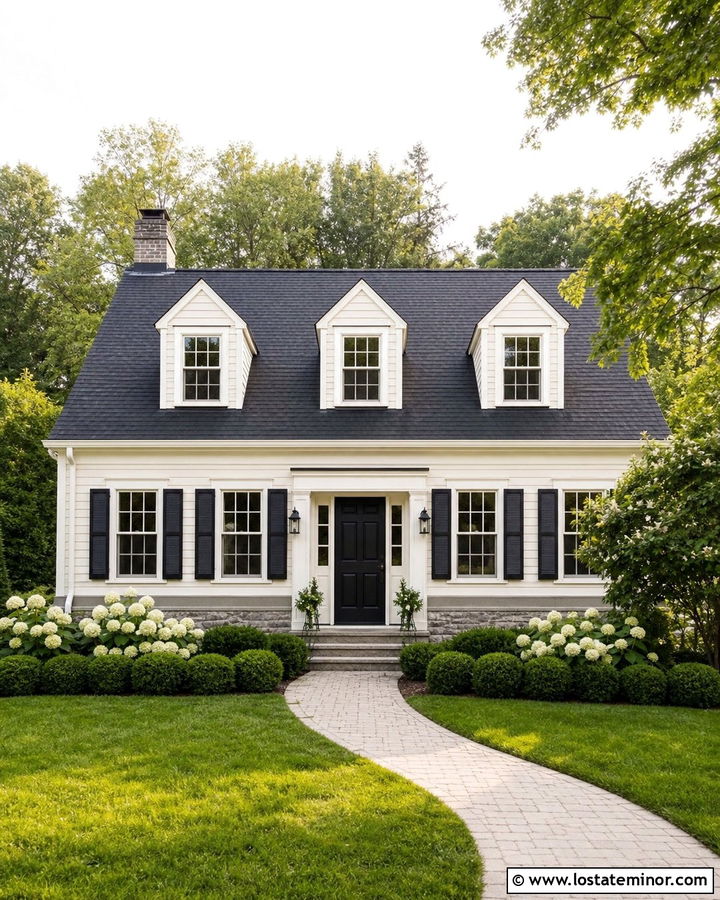 Warm White Cape Cod With Black Dormers - 30 Warm White House Design With Dormers Ideas