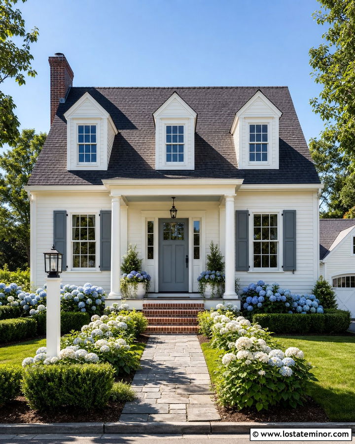 Warm White Cape Cod With Blue Gray Porch Ceiling - 30 Warm White House Design With Porch Ceiling Ideas
