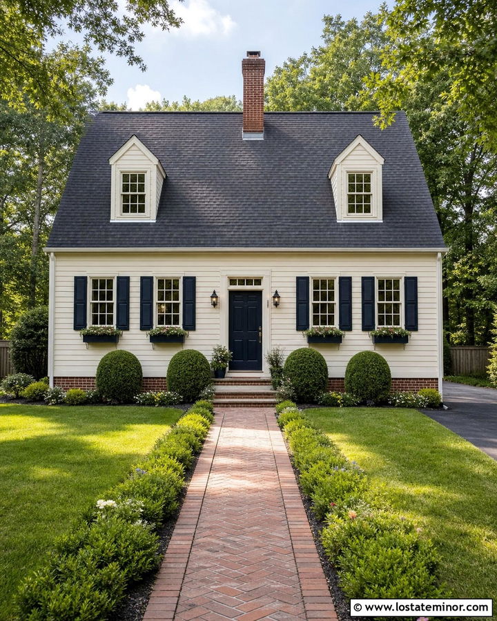 Warm White Cape Cod With Brick Foundation - 30 Warm White House Design With Brick Accents Ideas