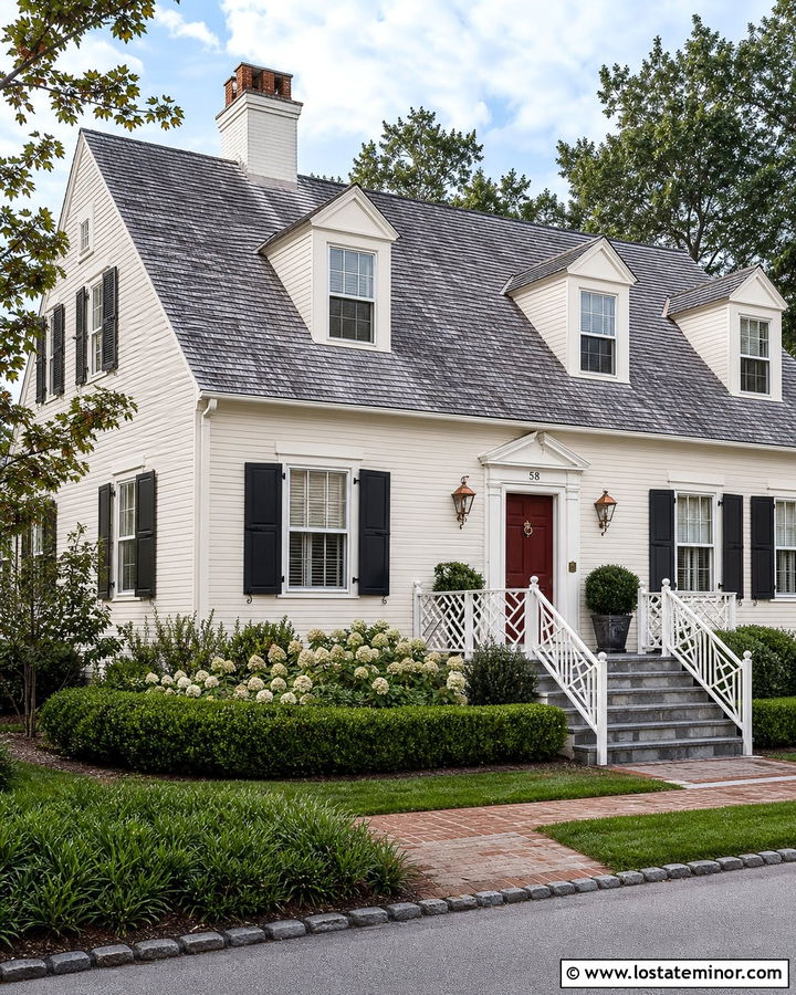 Warm White Cape Cod With Chippendale Railings - 30 Warm White House Design With Railings Ideas