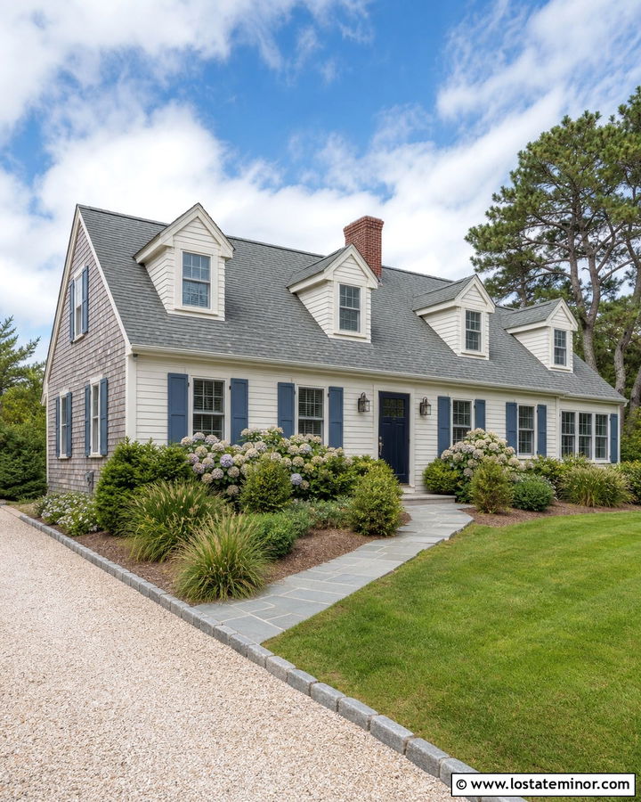 Warm White Cape Cod With Crushed Shell Driveway - 30 Warm White House Design With Driveway Ideas