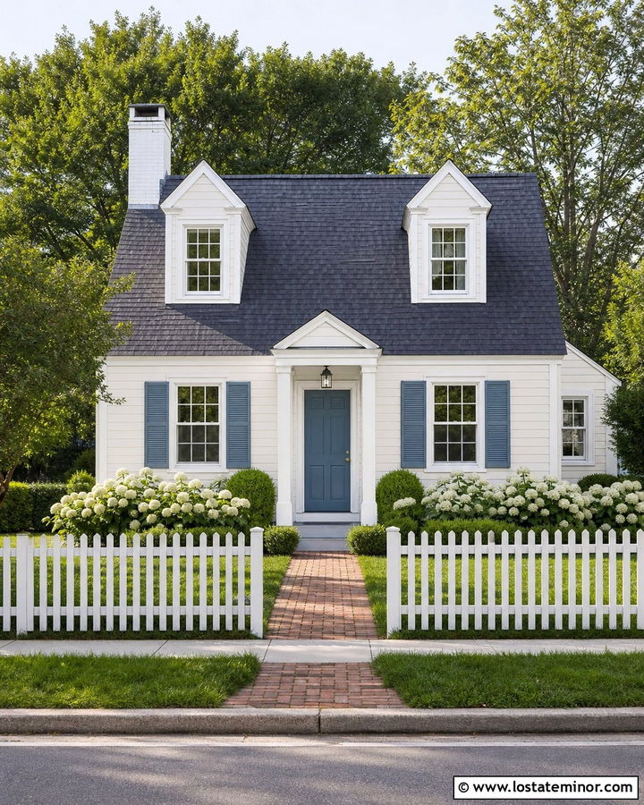 Warm White Cape Cod With Low White Fence - 30 Warm White House Design With Fence Ideas