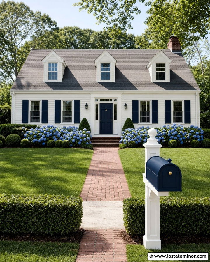 Warm White Cape Cod With Navy Mailbox - 30 Warm White House Design With Mailbox Ideas