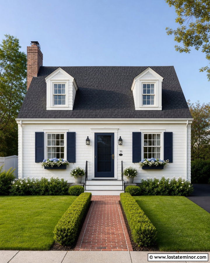 Warm White Cape Cod With Navy Storm Door - 30 Warm White House Design With Storm Door Ideas