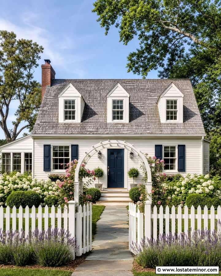 Warm White Cape Cod With Picket Fence - 30 Warm White House Design With Front Yard Ideas