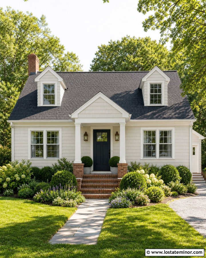 Warm White Cape Cod With Portico Columns - 30 Warm White House Design With Porch Columns Ideas