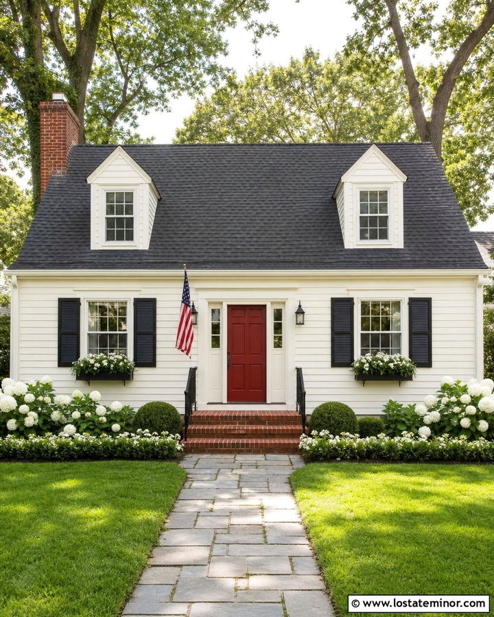 Warm White Cape Cod With Red Front Door - 30 Warm White House Design With Front Door Ideas