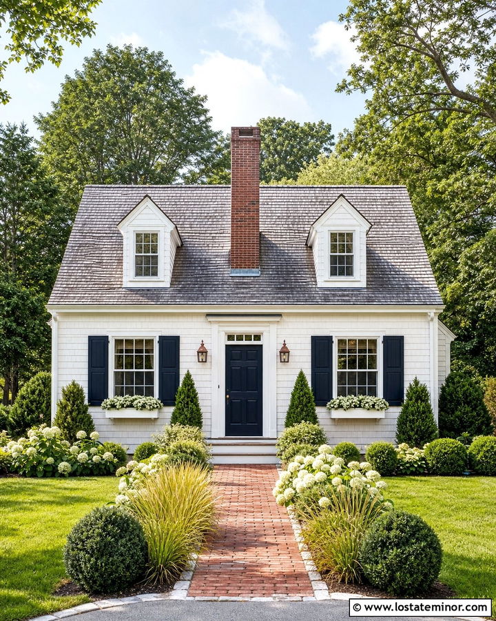Warm White Cape Cod With Weathered Brick Chimney - 30 Warm White House Design With Chimney Ideas
