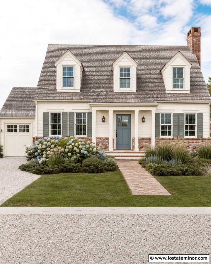 Warm White Cape Cod With Weathered Brick Wainscoting - 30 Warm White House Design With Wainscoting Ideas