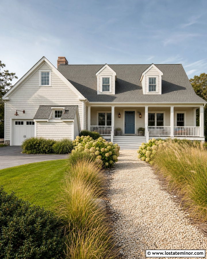 Warm White Cape Cod With Weathered Gray Deck - 30 Warm White House Design With Deck Ideas