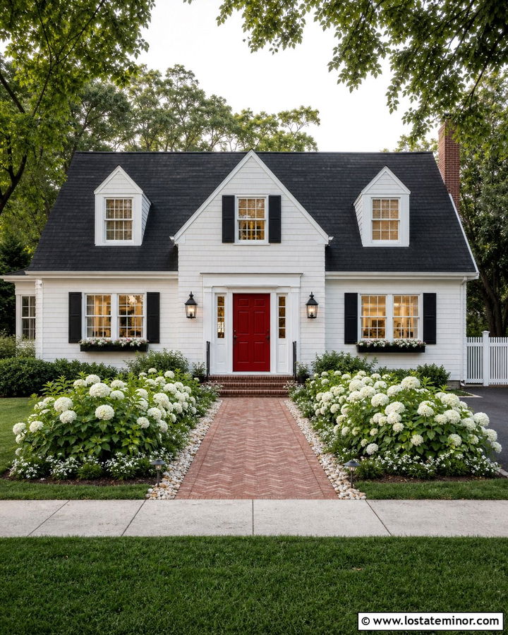 Warm White Cape Cod With Window Box Lighting - 30 Warm White House Design With Lighting Ideas