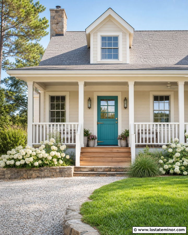 Warm White Coastal Cottage With Turquoise Dutch Door - 30 Warm White House Design With Dutch Door Ideas