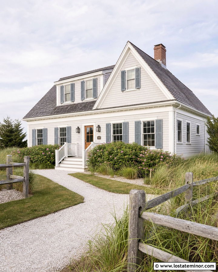 Warm White Coastal House With Dune Grass - 30 Warm White House Design With Landscaping Ideas
