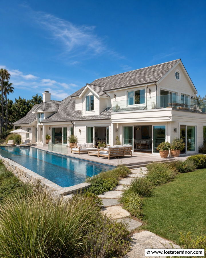 Warm White Coastal House With Infinity Pool - 30 Warm White House Design With Swimming Pool Ideas