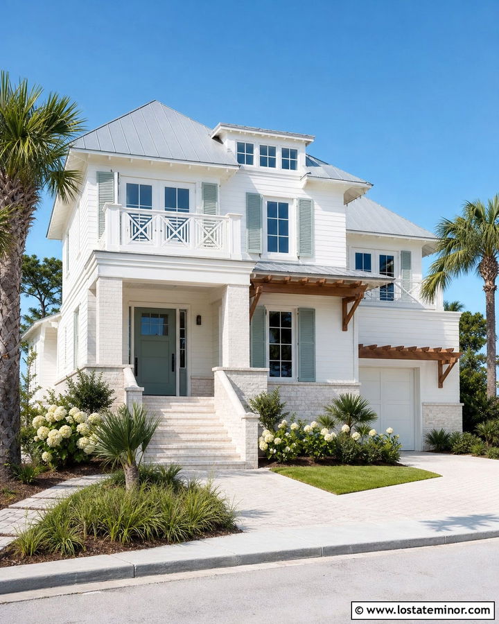 Warm White Coastal House With Shell Limestone - 30 Warm White House Design With Stone Accents Ideas