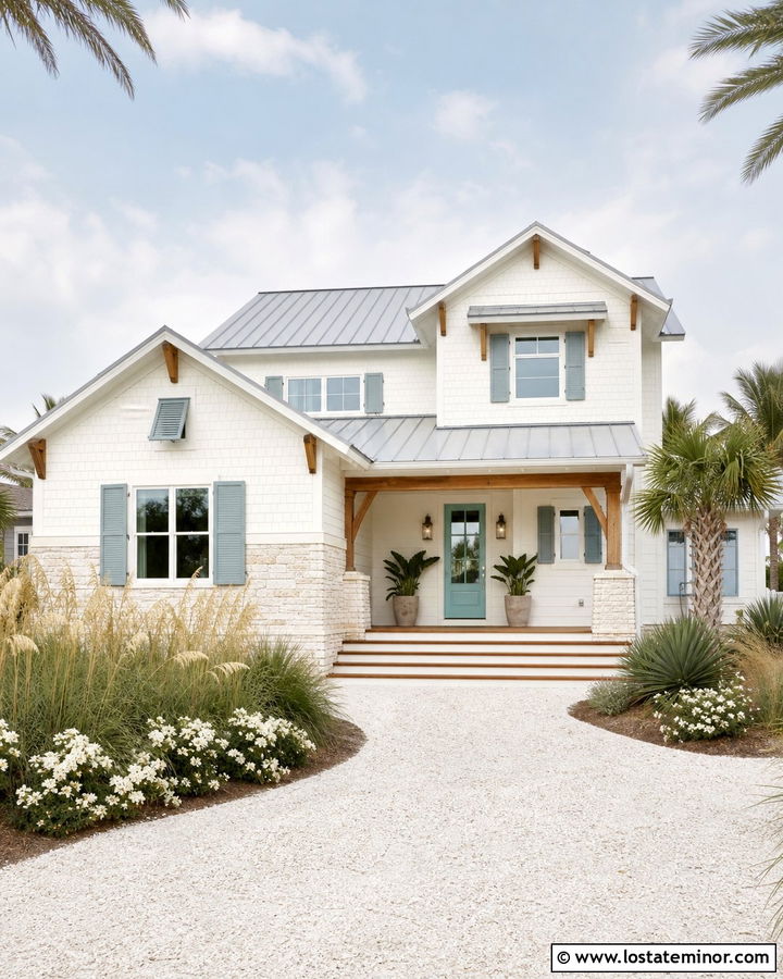 Warm White Coastal House With Shellstone Wainscoting - 30 Warm White House Design With Wainscoting Ideas