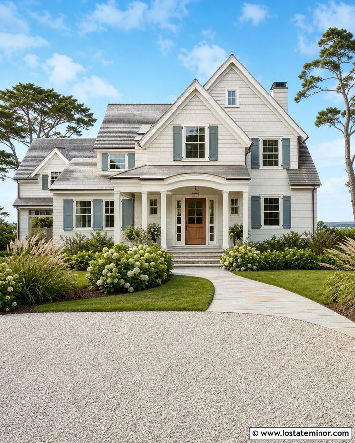 Warm White Coastal House With Silver Gray Shingles - 30 Warm White House Design With Shingles Ideas