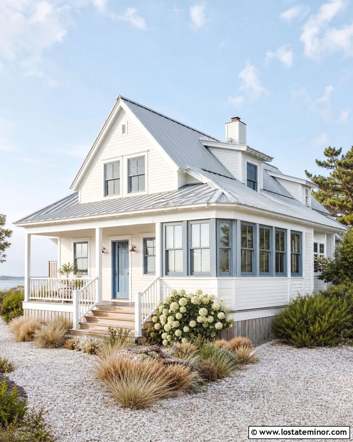Warm White Coastal House With Wraparound Sunroom - 30 Warm White House Design With Sunroom Ideas