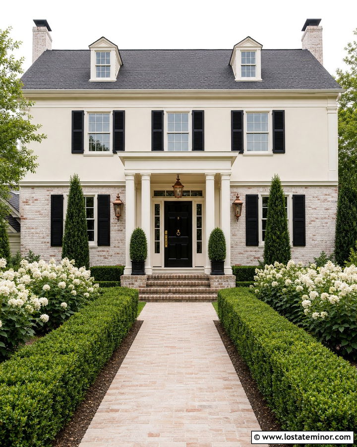 Warm White Colonial Revival With Whitewashed Brick Wainscoting - 30 Warm White House Design With Wainscoting Ideas