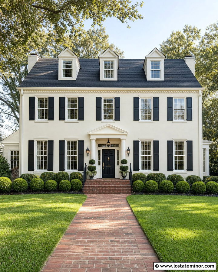 Warm White Colonial With Black Front Door - 30 Warm White House Design With Front Door Ideas