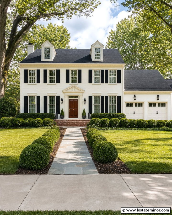 Warm White Colonial With Black Roof Shingles - 30 Warm White House Design With Shingles Ideas