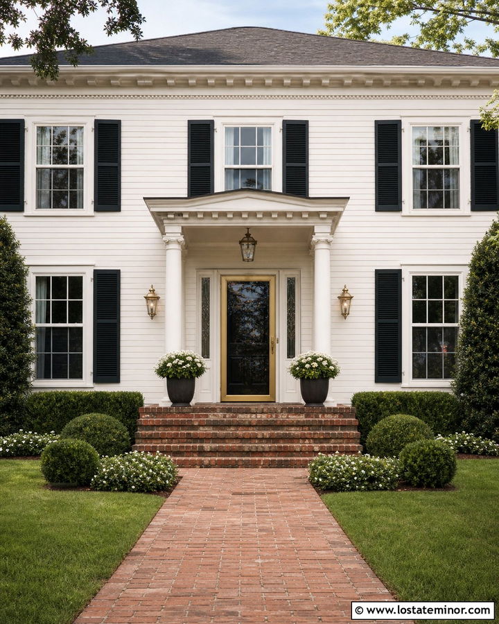 Warm White Colonial With Brass Storm Door - 30 Warm White House Design With Storm Door Ideas