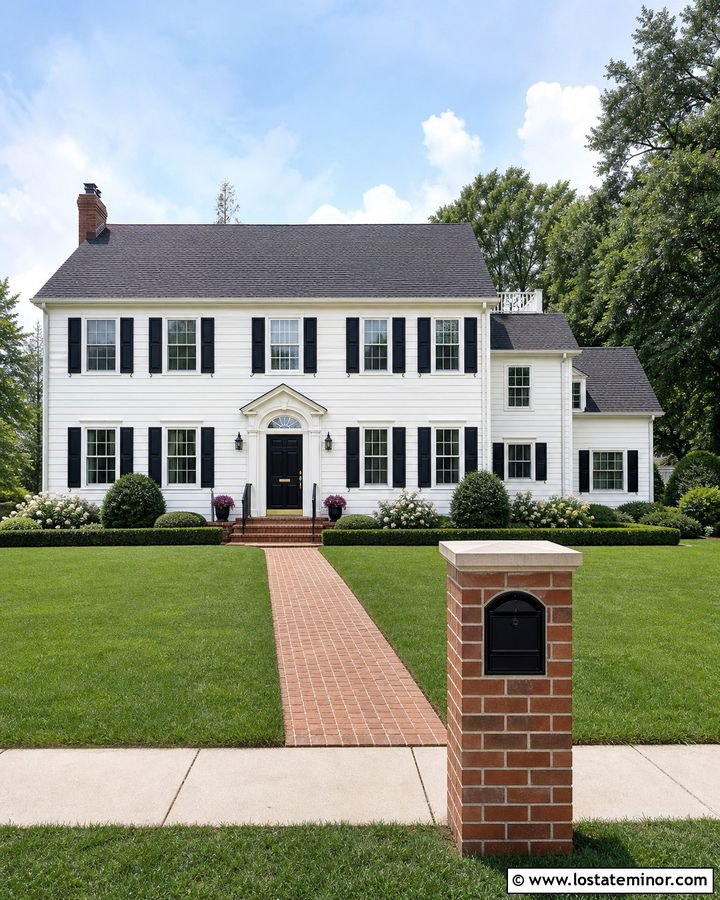 Warm White Colonial With Brick Mailbox - 30 Warm White House Design With Mailbox Ideas