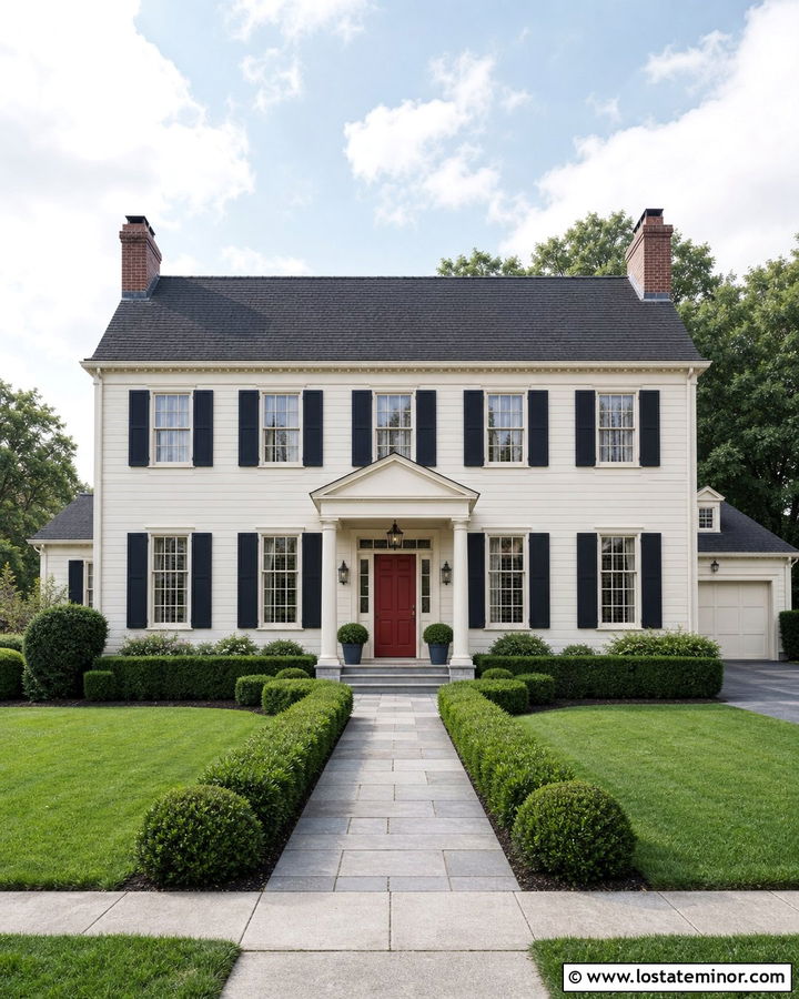 Warm White Colonial With Cream Trim - 30 Warm White House Design With Trim Ideas