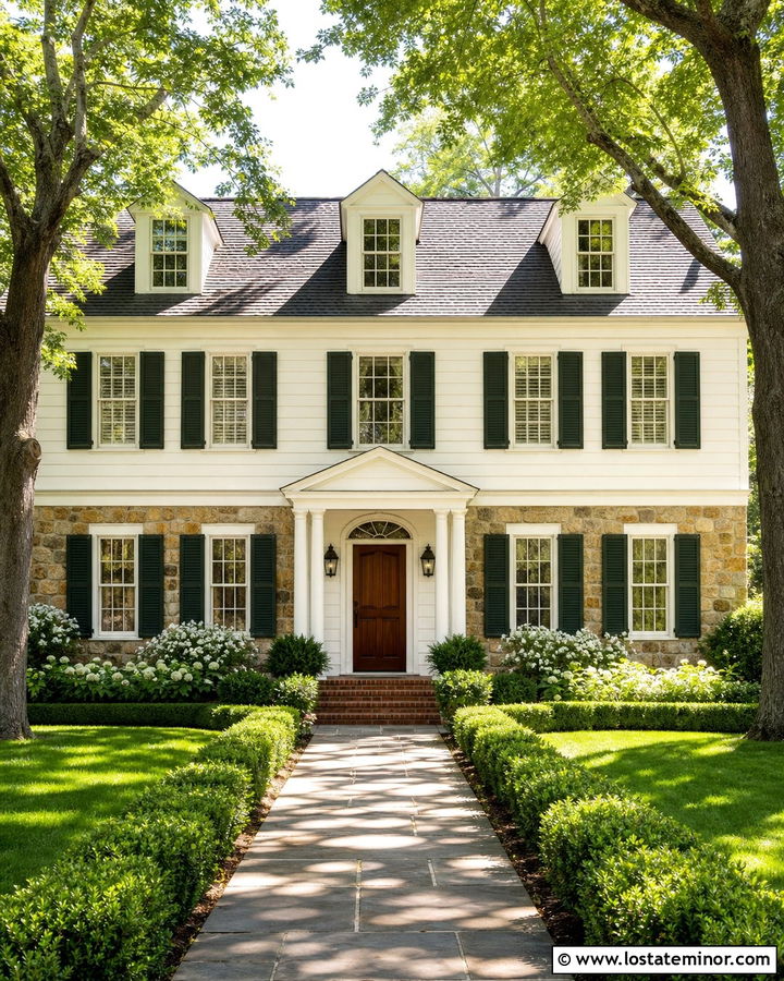 Warm White Colonial With Fieldstone Wainscoting - 30 Warm White House Design With Wainscoting Ideas