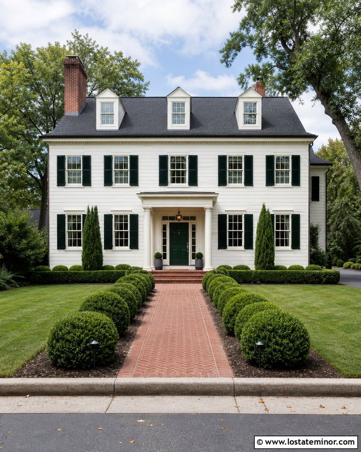 Warm White Colonial With Hunter Green Front Door - 30 Warm White House Design With Front Door Ideas