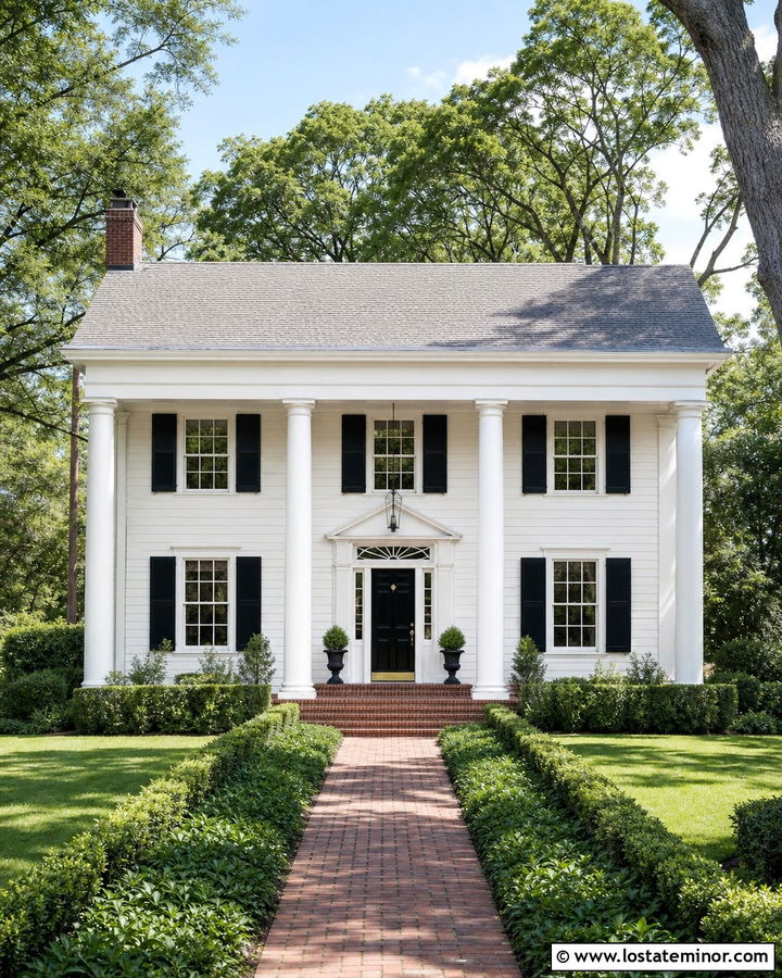 Warm White Colonial With Round Porch Columns - 30 Warm White House Design With Porch Columns Ideas