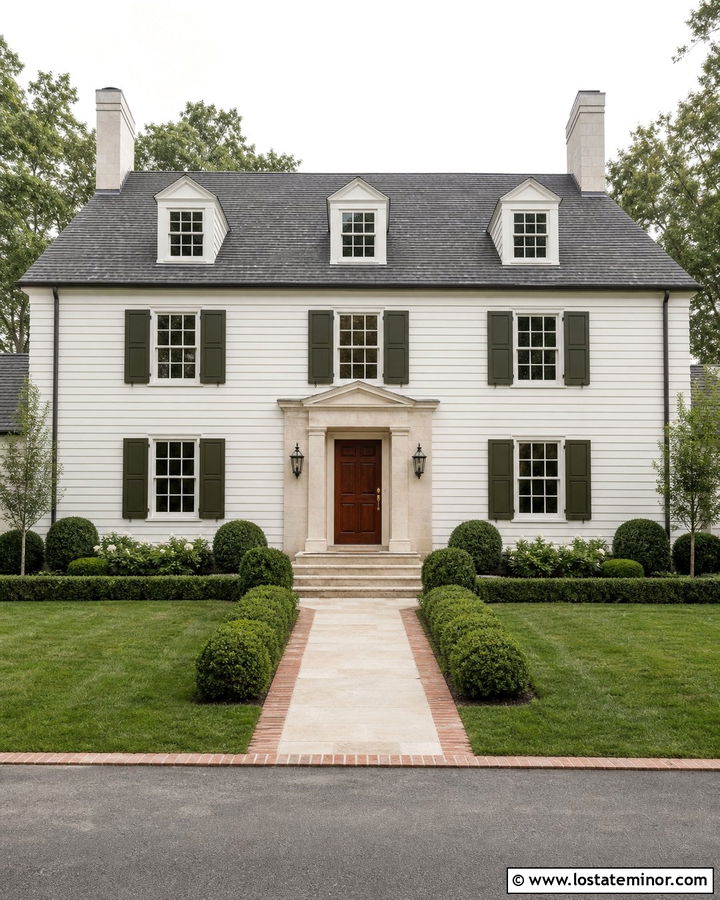 Warm White Colonial With Stone Entry - 30 Warm White House Design With Stone Accents Ideas